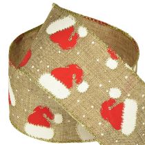 Itens Fita de Natal com gorros de Papai Noel, marrom, 60mm, 10m