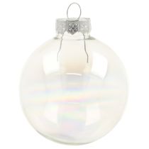 Itens Bola de Natal de vidro – perolada transparente com efeito iridescente e cabide de metal 5 cm 24 unidades