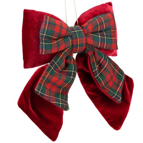 Itens Laço de veludo xadrez escocês vermelho para ambientes internos 21×23cm
