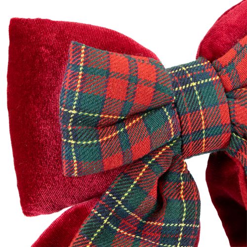 Itens Laço de veludo xadrez escocês vermelho para ambientes internos 21×23cm