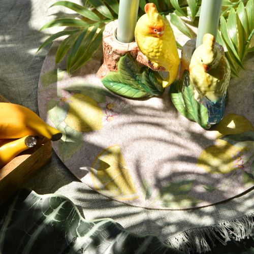 Itens Jogo Americano Redondo Feltro Cinza Verão Limão 31cm 2 peças