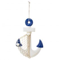 Itens Âncora cabide decorativo de madeira branco azul natural 32x2,5x22cm