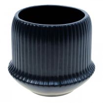 Itens Vaso floreira em cerâmica sulcos preto Ø14.5cm A12.5cm