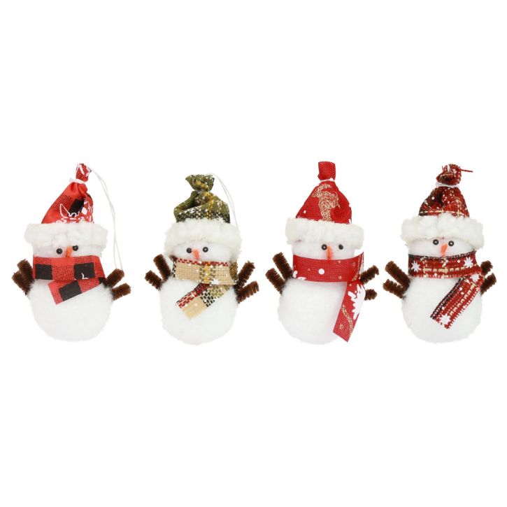 Itens Decorações para árvores de Natal, boneco de neve com chapéu Alt.9cm 4 unidades