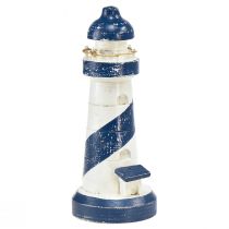 Itens Farol decorativo em madeira azul branco marítimo Ø7,5cm Alt.19cm