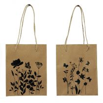 Itens Sacos para presente com alças papel preto natural 12×15cm 6 unidades