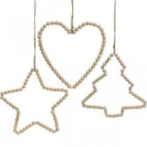 Itens Cabide decorativo de Natal com miçangas de madeira coração árvore estrela H16cm 3 unidades