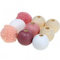 Itens Contas de madeira bolas de madeira para artesanato rosa classificada Ø3cm 36pcs