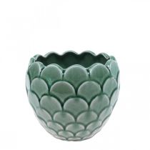 Itens Vaso de Cerâmica Vintage Verde Crackle Glaze Ø13cm A11cm