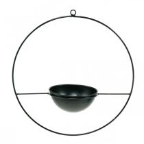 Itens Vaso para pendurar anel de metal preto Ø38cm com tigela de Ø15cm