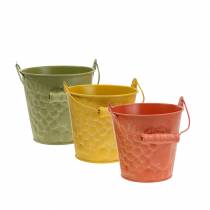 Itens Balde decorativo de frutas amarelo, laranja, verde lavado Ø12,5cm A12cm conjunto de 3