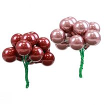 Itens Mini bolas de Natal fio de vidro rosa bordô Ø2,5cm 140un
