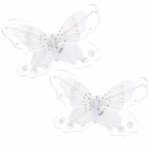 Itens Borboleta pena no clipe branco 10cm 12 p