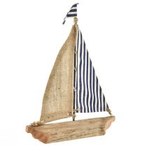 Itens Barco à vela decorativo com vela azul e branca e juta Alt.42cm