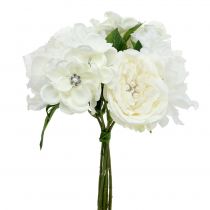 Itens Bouquet decorativo branco com pérolas e strass 29cm