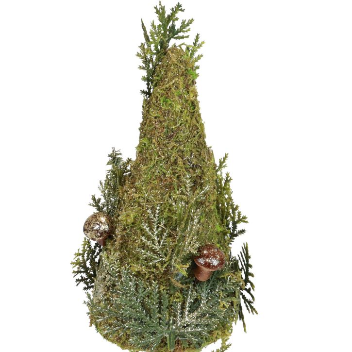 Itens Abeto decoração árvore musgo cones cogumelos ouro verde Alt.35cm