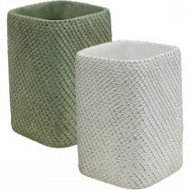 Itens Plantador de cerâmica branco verde malha relevo 14x14cm H21.5cm 2pcs