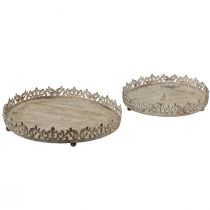 Itens Bandeja decorativa vintage redonda com pés cinza Ø30/35cm conjunto de 2 peças