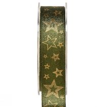 Itens Fita decorativa de Natal com estrelas verde ouro W25mm L15m