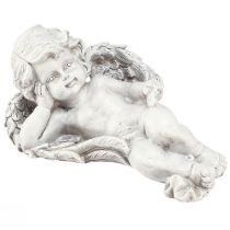 Anjo deitado figura decorativa decoração de túmulo cinza poliresina 22 cm