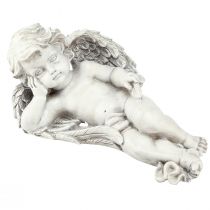 Sepultura de anjo deitado decoração poliresina cinza branco 31×16cm