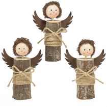 Itens Anjo com cachos decoração de madeira Natal natural Alt.15cm 3 unidades