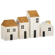 Casa de madeira decorativa, madeira branca marrom 4,5-8 cm 4 unidades