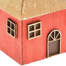 Itens Castiçal casa de natal madeira vermelha 9×9×11cm 2 unidades