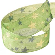Itens Fita de Natal com estrelas fita para presente verde com borda de arame 40mm 15m