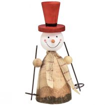 Itens Boneco de neve feito de figura decorativa de madeira com chapéu vermelho natural Alt.20,5cm