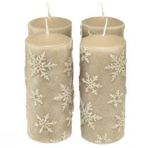 Itens Velas pilares velas bege flocos de neve 150/65mm 4 unidades