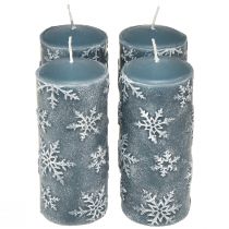 Itens Velas pilares velas azuis flocos de neve 150/65mm 4 unidades