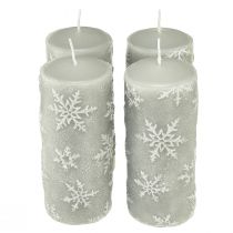 Itens Velas pilares velas cinza flocos de neve 150/65mm 4 unidades