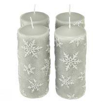 Velas pilares velas cinza flocos de neve 150/65mm 4 unidades