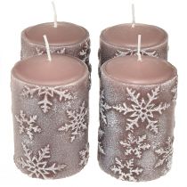 Itens Velas pilares velas rosa flocos de neve 100/65mm 4 unidades