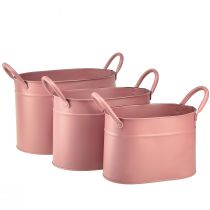 Plantador de metal oval vaso rosa 24/21/18cm conjunto de 3 peças