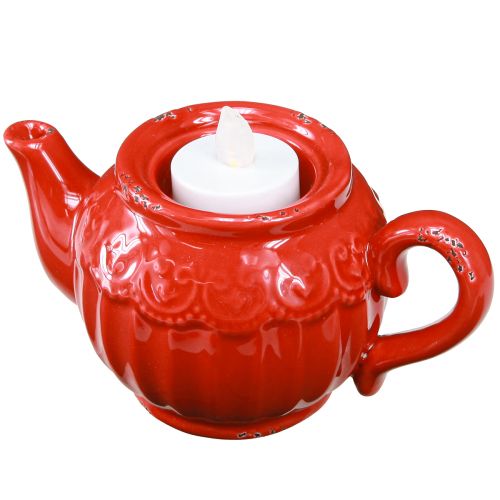 Porta-velas cerâmica decoração bule vermelho 15,5×9,5×8cm 3 un