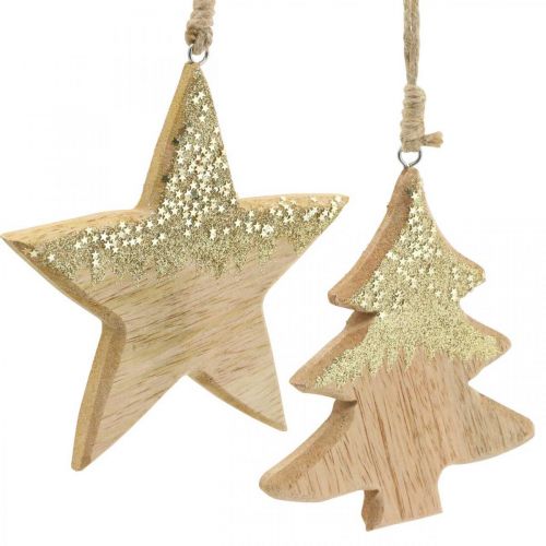 Itens Decoração de Natal estrela / coração / árvore, pingente de madeira, decoração do Advento H10/12,5 cm 3 unidades