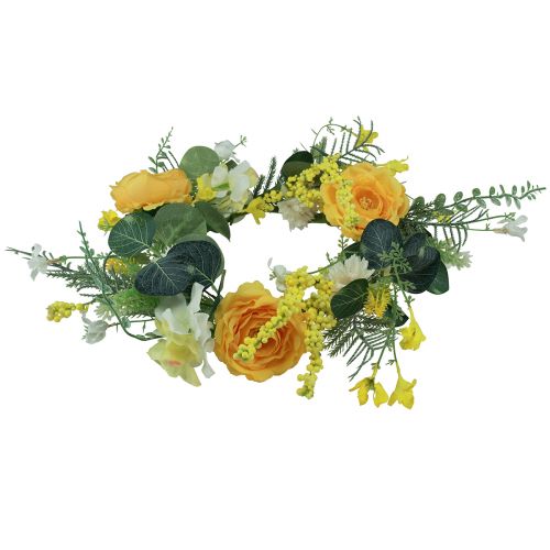 Itens Coroa de flores artificiais Coroa de flores artificiais amarelo branco 42 cm