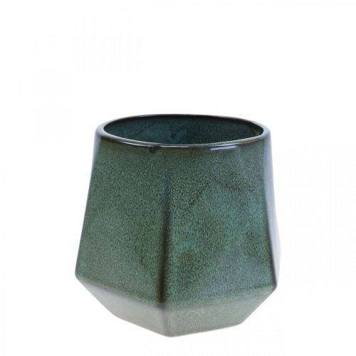 Itens Vaso de cerâmica verde hexagonal Ø10cm Alt.9cm