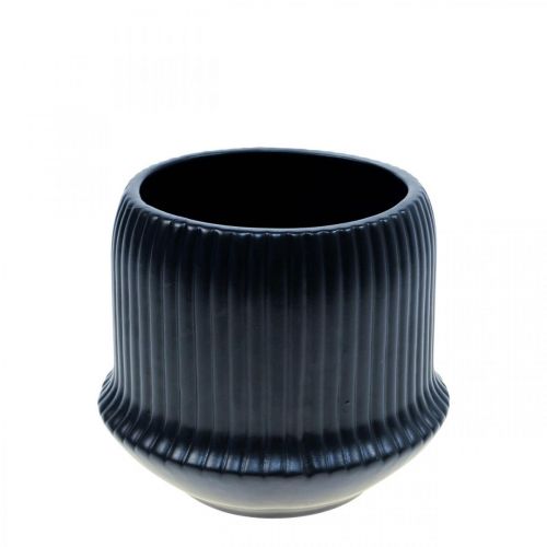 Itens Vaso floreira em cerâmica sulcos preto Ø10cm Alt 8,5cm