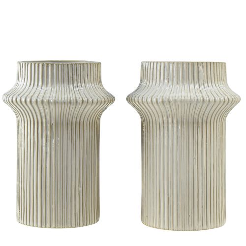 Itens Vaso de flores de cerâmica com padrão ranhurado Ø10cm Alt.22cm 2 unidades