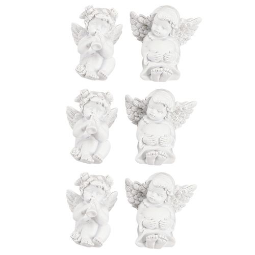 Itens Anjo decorativo com decoração de túmulo de coração em poliresina branca Alt.5cm 6 unidades