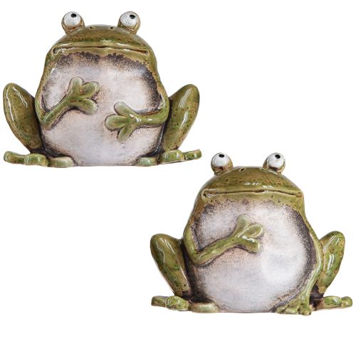Itens Sapo decorativo cerâmica verde marrom vintage C15,5cm 2 peças