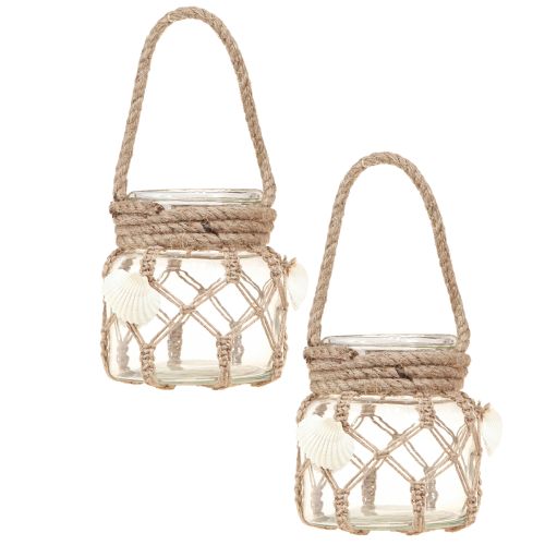 Itens Conchas decorativas de macramê de vidro marítimo Ø11cm Alt.12,5cm 2 unidades