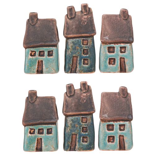 Itens Casa Decorativa Cerâmica Azul Marrom Vintage Alt.6,5/7cm 6 un