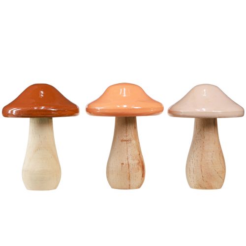 Itens Cogumelos decorativos de madeira marrom bege laranja Ø7,5cm Alt.10cm 3 unid.