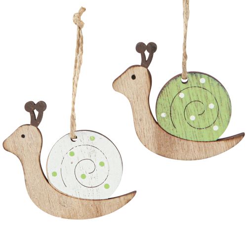 Decoração decorativa em madeira de caracol para pendurar verde natural 6,5 cm 12 peças