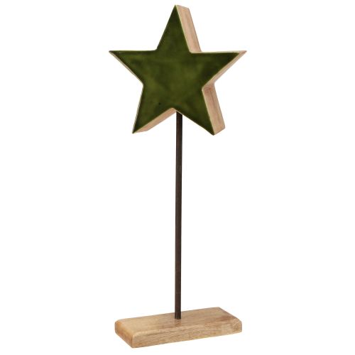 Floristik24 Estrela decorativa em madeira sobre base em bastão verde marrom 20x9,5x50cm