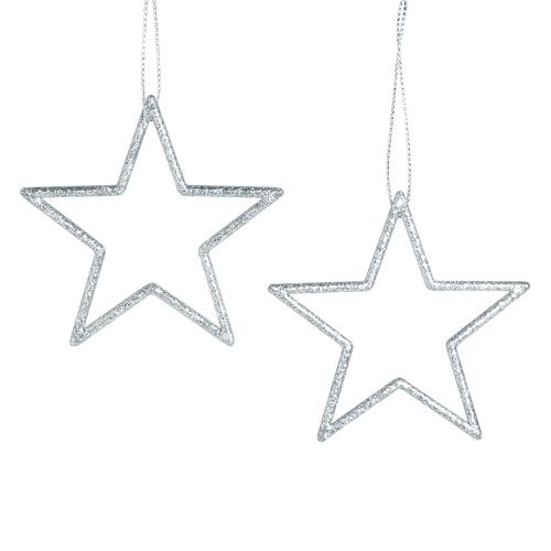 Itens Estrelas decorativas poinsétias para pendurar prata 7,5 cm 40 un